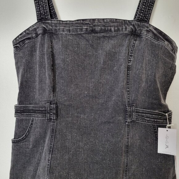 Jessica Simpson Black Denim Overall Dress With Side Zipper & Pockets Size 2X - Picture 3 of 8